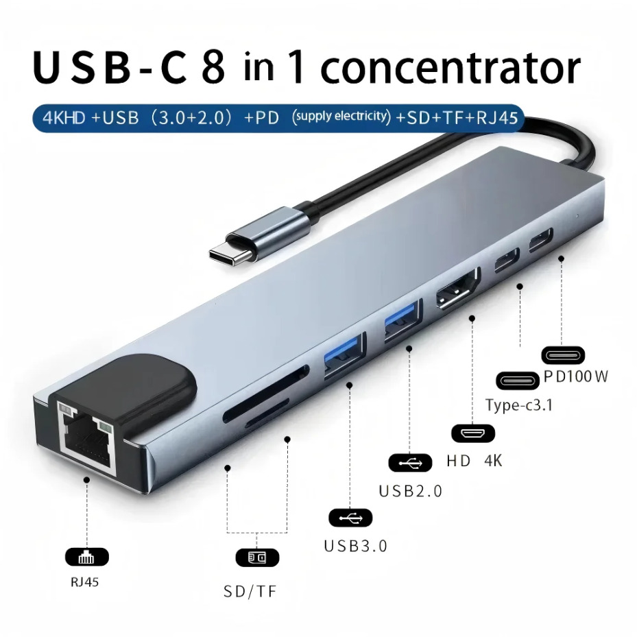 Stasiun Docking Tipe-C 8IN1/2  - Multi Port Usb Hub ulasan dan harga